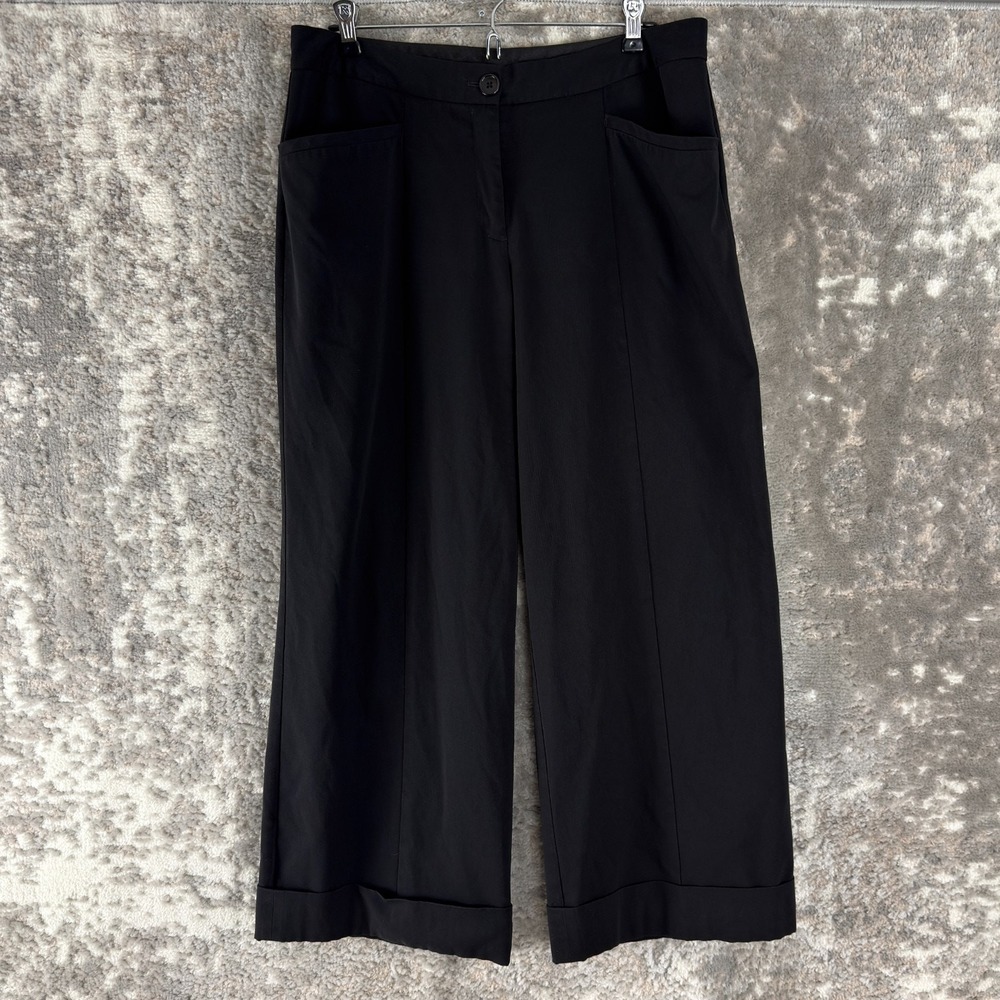 Worthington Size 10 Wide Leg Minimalist Career Stretch Pants Black Button Zip
